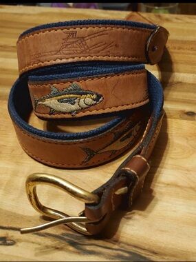Zep-Pro Sz 42 yellowfin tuna Made In USA leather belt Fishing Outdoor Casual Men